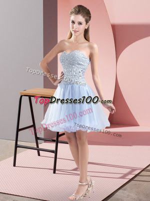 Lavender A-line Tulle Sweetheart Sleeveless Beading Mini Length Zipper Prom Evening Gown