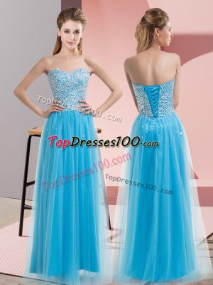 Perfect Sweetheart Sleeveless Lace Up Prom Evening Gown Aqua Blue Tulle