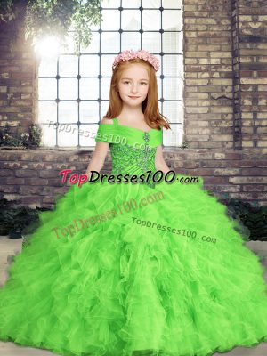 Floor Length Ball Gowns Sleeveless Little Girls Pageant Dress Lace Up