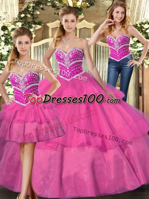 Sweetheart Sleeveless Quinceanera Dresses Floor Length Beading and Ruffled Layers Lilac Tulle