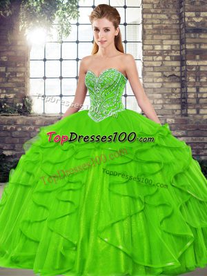 Lace Up Sweet 16 Dress Beading and Ruffles Sleeveless Floor Length