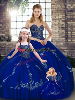 Royal Blue Sleeveless Tulle Lace Up 15 Quinceanera Dress for Military Ball and Sweet 16 and Quinceanera