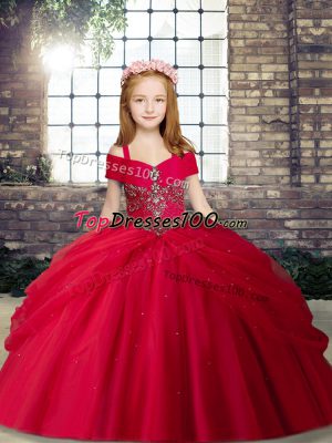 Red Sleeveless Beading Floor Length Pageant Dress