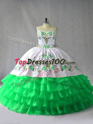 Fine Green Sleeveless Organza Lace Up 15th Birthday Dress for Sweet 16 and Quinceanera