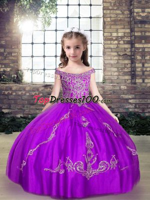 Purple Lace Up Pageant Dress Womens Beading Sleeveless Floor Length