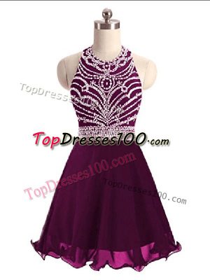Customized Scoop Sleeveless Lace Up Party Dresses Purple Chiffon