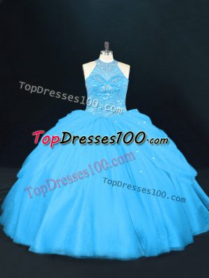Aqua Blue Sleeveless Beading Floor Length Quinceanera Dress