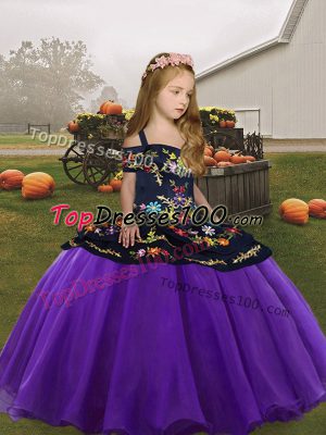 High Class Straps Sleeveless Organza Pageant Dress for Teens Embroidery Zipper