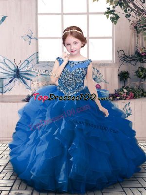 Organza Sleeveless Floor Length Pageant Gowns For Girls and Beading and Ruffles