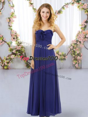 Royal Blue Empire Ruffles Quinceanera Court of Honor Dress Lace Up Chiffon Sleeveless Floor Length