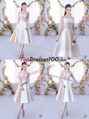 Customized Scoop Sleeveless Lace Up Bridesmaids Dress Champagne Satin