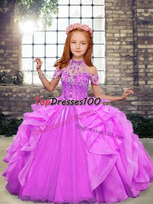 Sleeveless Lace Up Floor Length Beading Evening Gowns