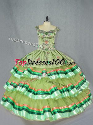 Straps Sleeveless Lace Up Quinceanera Gown Olive Green Organza