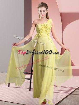 Hand Made Flower Bridesmaid Dress Yellow Lace Up Sleeveless Floor Length