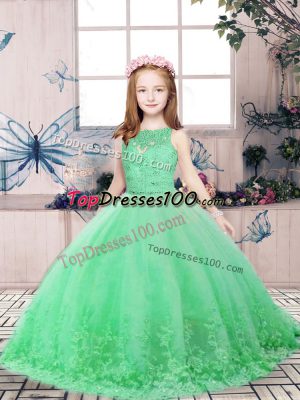 Modern Ball Gowns Pageant Gowns Green Scoop Tulle Sleeveless Floor Length Backless