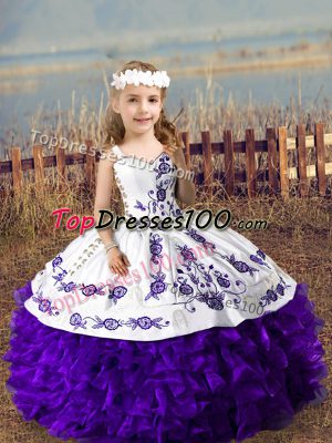 Purple Sleeveless Organza Lace Up Pageant Dress for Teens for Wedding Party