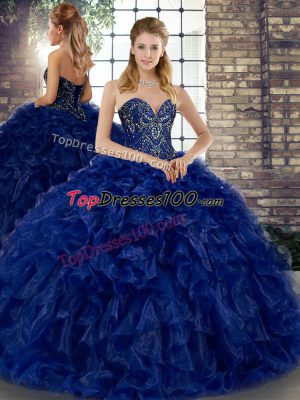 Artistic Sweetheart Sleeveless Organza Sweet 16 Dress Beading and Ruffles Lace Up