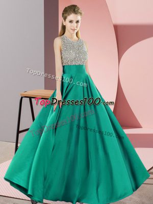 Ideal Floor Length Backless Homecoming Dress Turquoise for Prom and Party with Beading