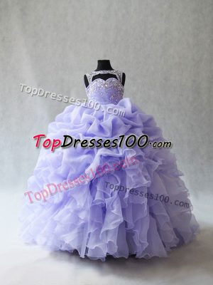 Stunning Sleeveless Brush Train Beading and Ruffles and Pick Ups Lace Up Kids Formal Wear