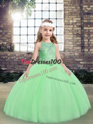 Customized Ball Gowns Tulle Scoop Sleeveless Beading Floor Length Lace Up Pageant Dress Toddler