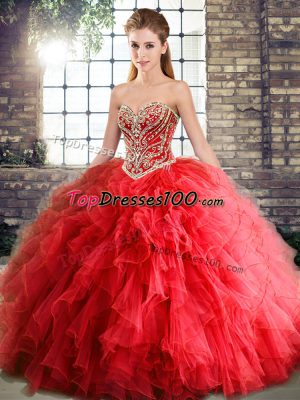 Colorful Floor Length Red Quinceanera Dresses Sweetheart Sleeveless Lace Up