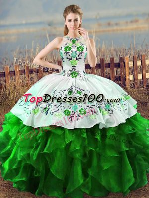 Organza Halter Top Sleeveless Lace Up Embroidery and Ruffles 15 Quinceanera Dress in