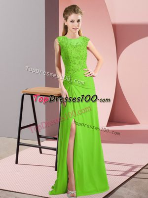 Column/Sheath Scoop Sleeveless Chiffon Floor Length Lace Up Beading Evening Dress