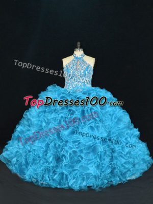 Elegant Sleeveless Beading and Ruffles Lace Up Sweet 16 Dresses