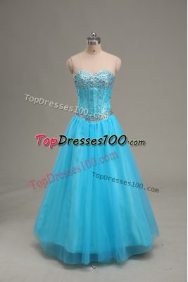 Delicate Tulle Sleeveless Floor Length Prom Gown and Beading