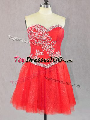 Red Sleeveless Tulle Lace Up Prom Gown for Prom and Party