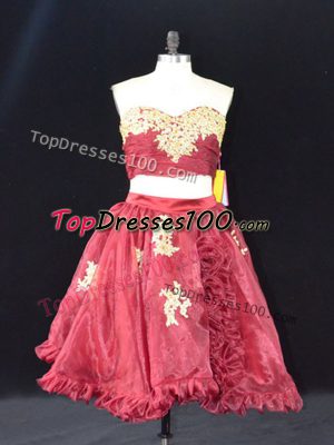 Superior Mini Length Wine Red High School Pageant Dress Organza Sleeveless Appliques and Ruffles