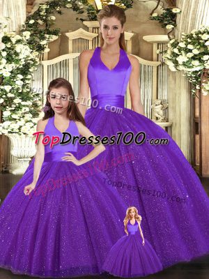 Halter Top Sleeveless Tulle Quinceanera Gown Ruching Lace Up