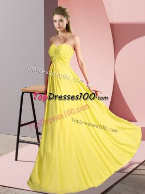Adorable Sleeveless Lace Up Floor Length Ruching Homecoming Dress