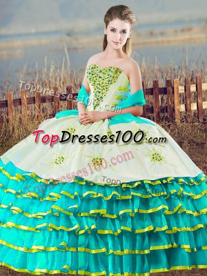 Eye-catching Floor Length Aqua Blue Quinceanera Dresses Sweetheart Sleeveless Lace Up