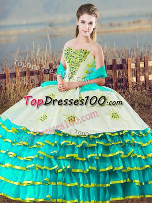 Eye-catching Floor Length Aqua Blue Quinceanera Dresses Sweetheart Sleeveless Lace Up