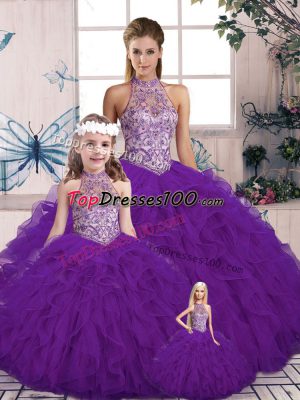 Discount Tulle Sleeveless Floor Length Sweet 16 Dress and Beading and Ruffles