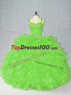 Sleeveless Side Zipper Floor Length Beading and Ruffles 15 Quinceanera Dress