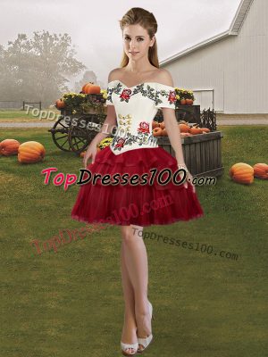 Admirable Mini Length Lace Up Party Dress for Girls Wine Red for Prom and Party with Embroidery and Ruffled Layers