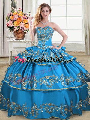 Ball Gowns Quinceanera Dresses Blue Sweetheart Satin and Organza Sleeveless Floor Length Lace Up