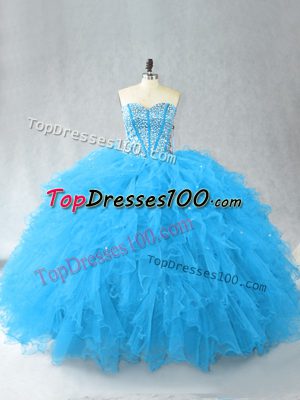 Ideal Baby Blue Lace Up Quinceanera Dresses Beading and Ruffles Sleeveless Floor Length