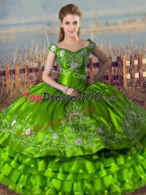 Floor Length Green Vestidos de Quinceanera Off The Shoulder Sleeveless Lace Up