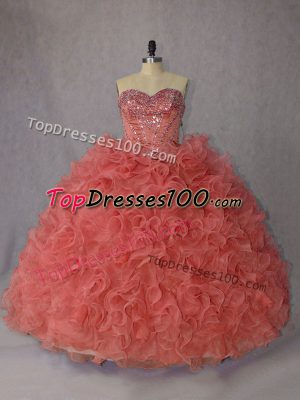 Trendy Organza Sleeveless Quinceanera Dress Brush Train and Beading and Ruffles