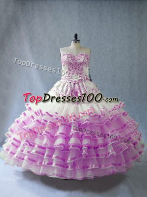 Gorgeous Embroidery and Ruffled Layers Quinceanera Dresses Lilac Lace Up Sleeveless Floor Length