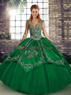 Tulle Sleeveless Floor Length Quinceanera Gown and Beading and Embroidery