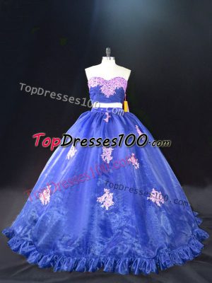 Ball Gowns Sleeveless Blue Quinceanera Gown Brush Train Zipper