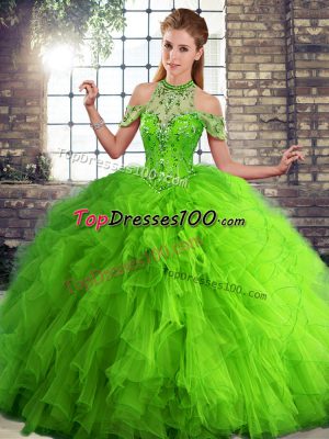 Unique Floor Length Ball Gowns Sleeveless Green Sweet 16 Dress Lace Up