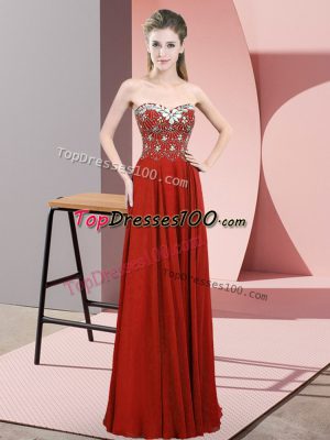 Dazzling Sleeveless Chiffon Floor Length Zipper Dress for Prom in Rust Red with Beading