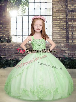 Yellow Green Straps Lace Up Beading Pageant Dress for Girls Sleeveless