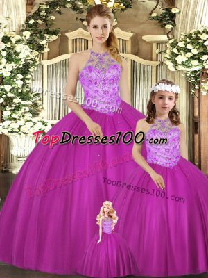 Tulle Sleeveless Floor Length Quinceanera Gown and Beading