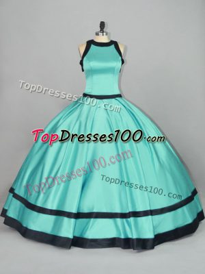 Fabulous Aqua Blue Scoop Neckline Ruching Sweet 16 Dress Sleeveless Zipper